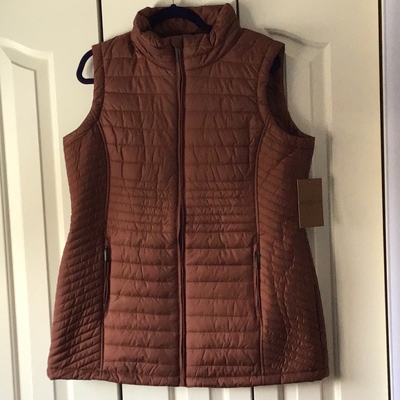 NWT Women's Weatherproof Channel Quilted Long Puffer Vest Coat Brandy  Large. - Picture 1 of 7